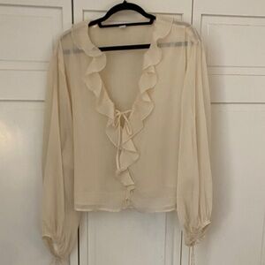Old Navy Cream Ruffle Front Blouse